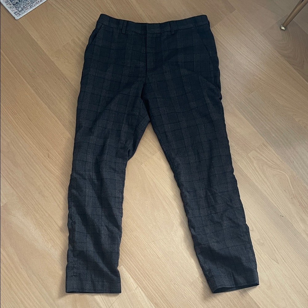 Express Men's Black and Brown Wool Checkered Pants